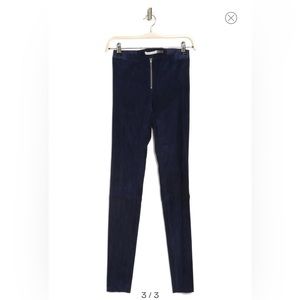 Alice + Olivia Front Zip Suede Leggings in Navy | 100% Lambskin